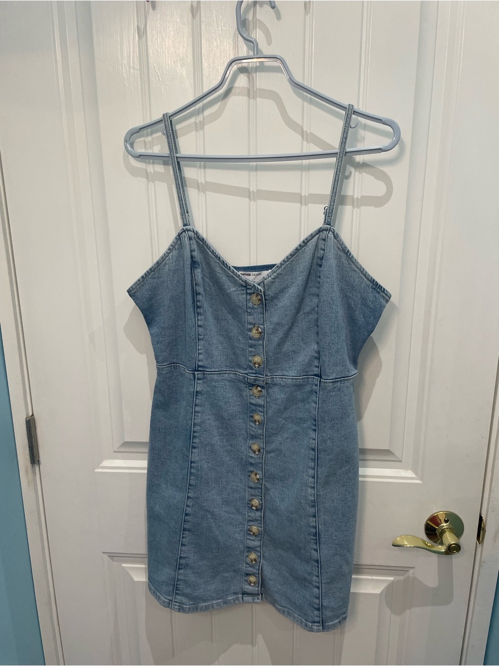 Denim Button-Front Mini Dress - Light Blue